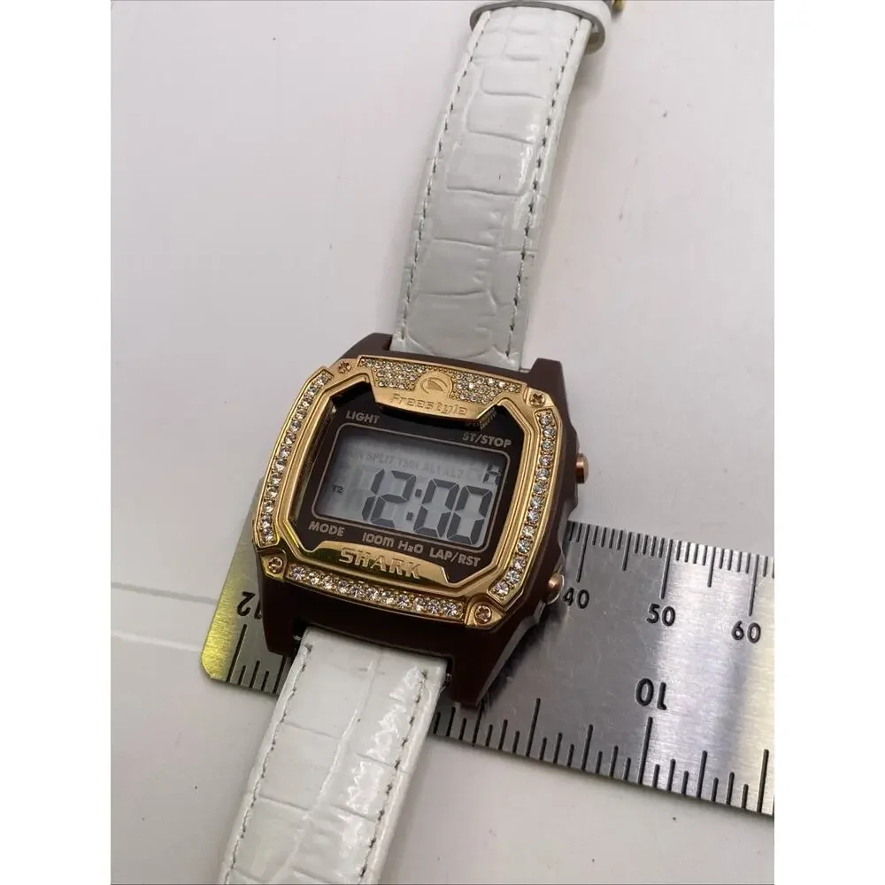 Freestyle Shark Rosegold Rhinestone White Leather Band Surfing Watch New Battery